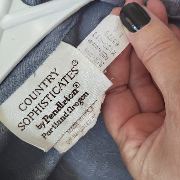 Pendleton Blouse Women Size 8 Blue Floral Print Puffy Sleeve Vintage 80s USA - Picture 4 of 12